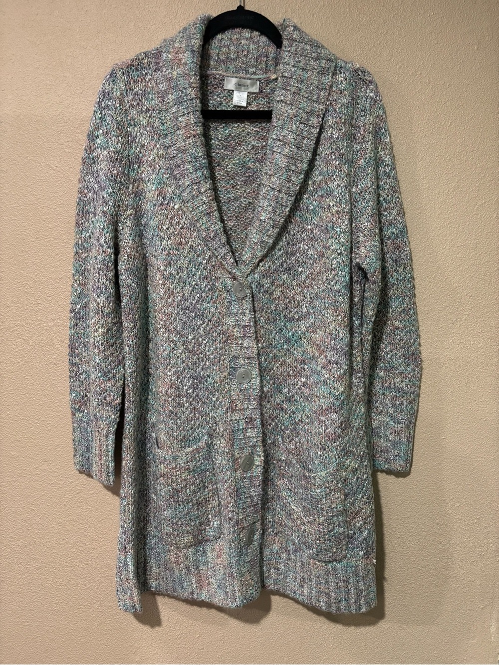CJ Banks Multi-Tone Shawl Collar Knit Cardigan